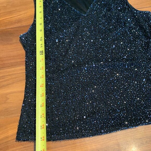 Laurence Kazar evening top, black, fully beaded, lined, EUC, sz M, sleeveless - Picture 6 of 16